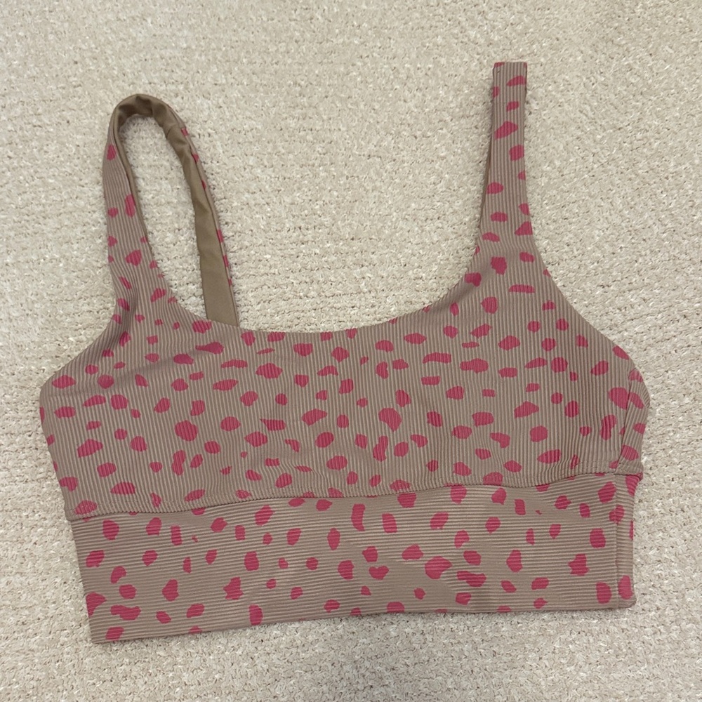 Beach Riot Taupe Bralette with Pink Spot Print